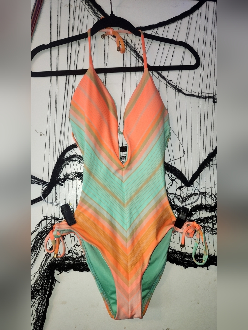 ✨️Woman's One-Piece Swimsuit in Coral & Mint Stripes✨️
